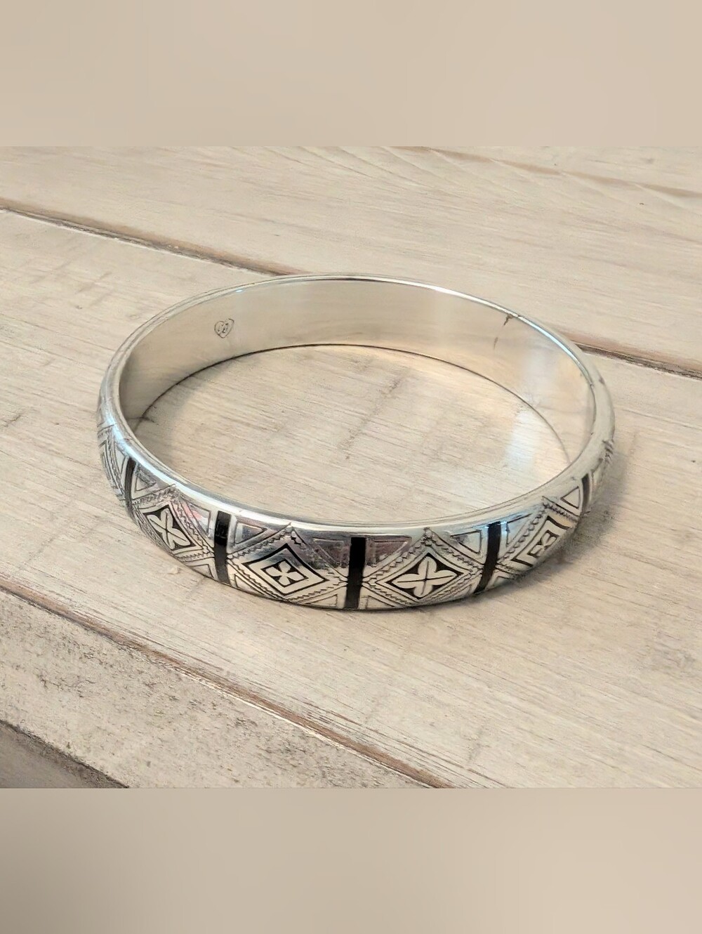Brighton Cross Band Silver and Black Enamel Heavy Bangle Bracelet
